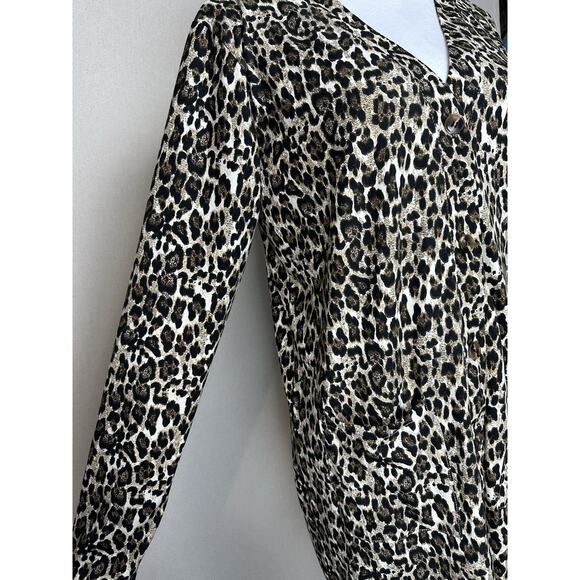 Women’s Sz L Long Cardigan Duster Sweater Animal Print Long Sleeve Pockets - Picture 7 of 15